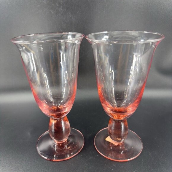 MIKASA Glass Tall Pink Glasses Cups Made In Mexico Goblet Drinking Glasses Set 2 - Picture 11 of 11